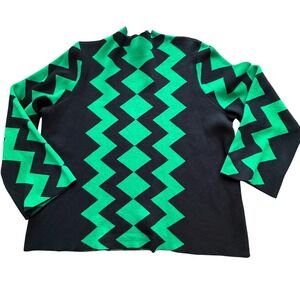 Investments Woman Black Green Zigzag Knit Mock Neck Long Sleeve Sweater 2X